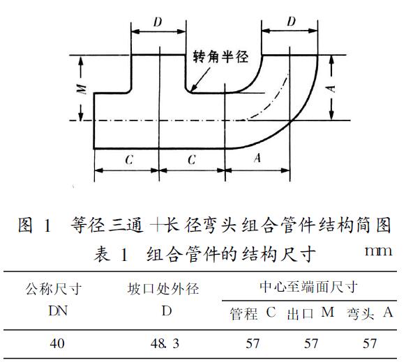 等径三通+长径弯头组合管件结构简图